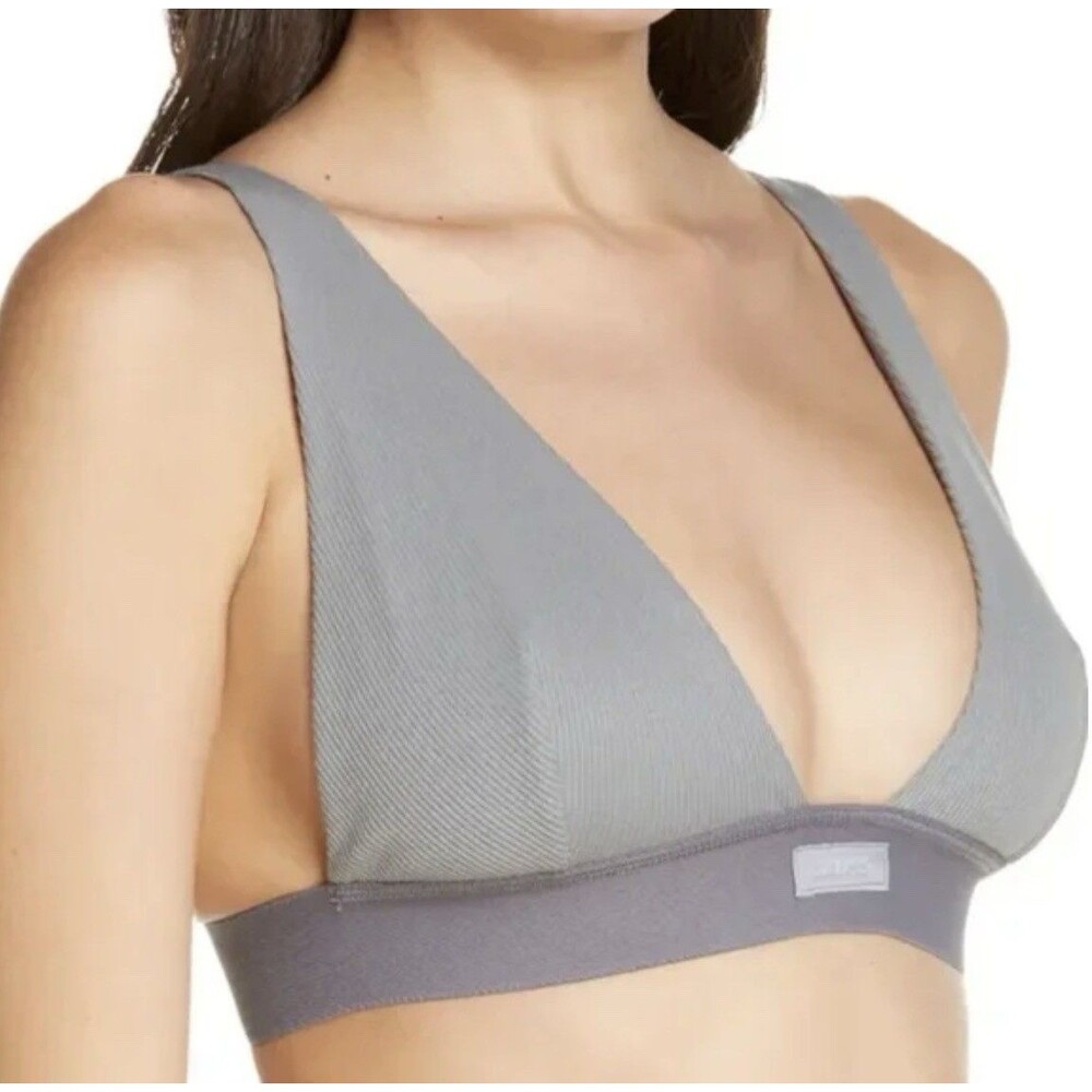 SKIMS Plunge Pacific Ribbed Triangle Bralette Sage Green Size Small Cotton Blend